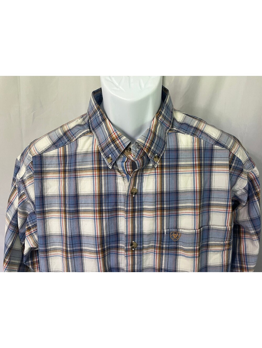 Ariat Pro Series Men's White Blue Gold Red Vented l/s Shirt XL